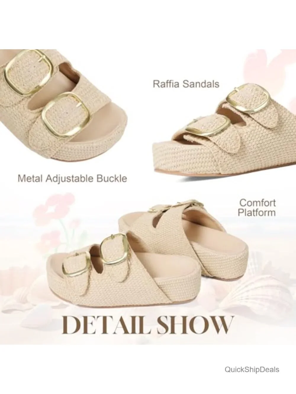Womens Espadrilles Platform Sandals Open Toe Raffia Woven Slip On Slide Summer